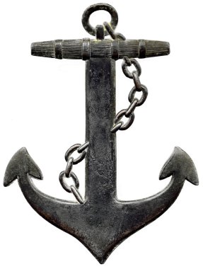 Metal anchor isolated against a white ba