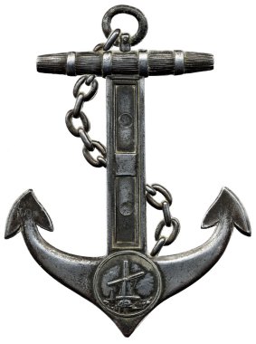 Metal anchor isolated against a white ba