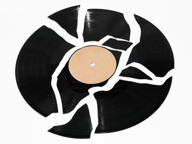 Broken vinyl record against a white back clipart