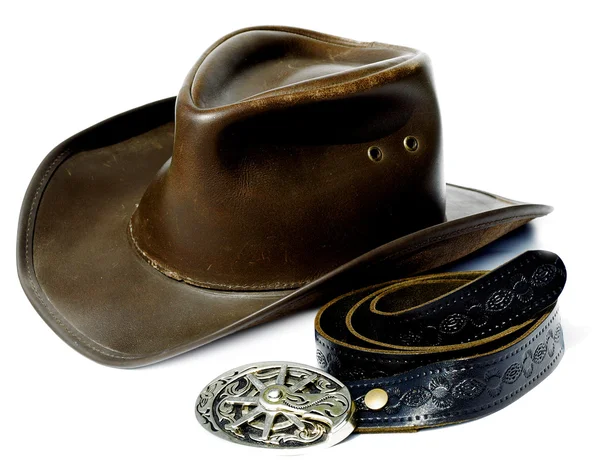 Vintage tarzı kovboy şapkası ve kemer — Stok fotoğraf
