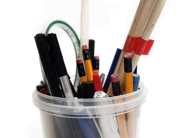 Zurück zum Schulkonzept von Stiften und Bleistiften — Stockfoto