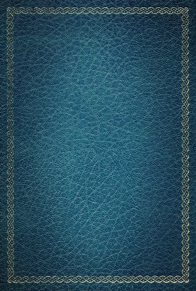 Oude blauwe leder texture met gouden decor — Stockfoto
