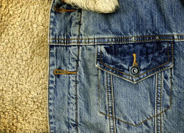 Denim Jacket Pocket Detail with Sheep Sk — Stock Photo, Image