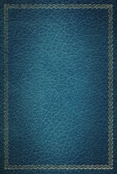 Textura de couro azul velho com decoração dourada — Fotografia de Stock