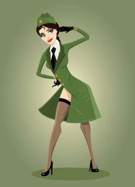 Army girl Pin-up illustration clipart