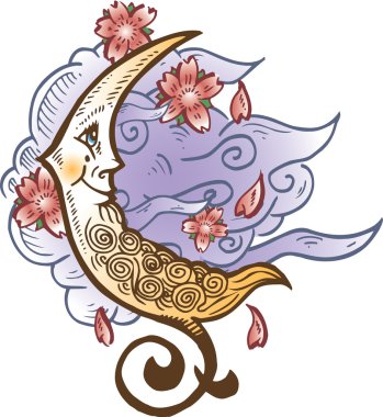 Cresent Moon Against Soft Clouds Tattoo clipart