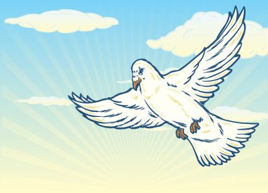 Dove in flight against a bright blue sky clipart