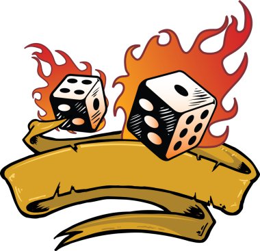 Flaming dice banner vector illustration clipart