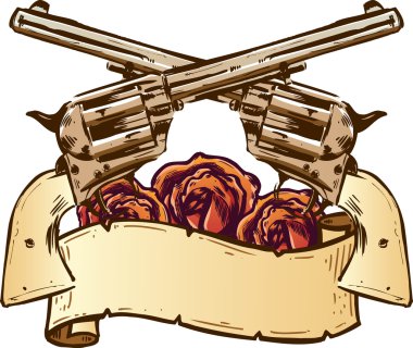 Guns and roses with banner illustration clipart