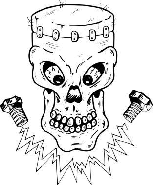 Frankenstein style skull vector illustra clipart