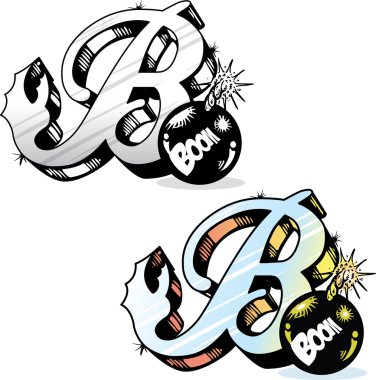 Tattoo style letter B with relevant symb clipart