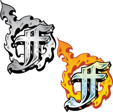 Tattoo style letter F with relevant symb clipart