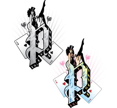 Tattoo style letter P with relevant symb clipart
