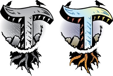 Tattoo style letter T with relevant symb clipart