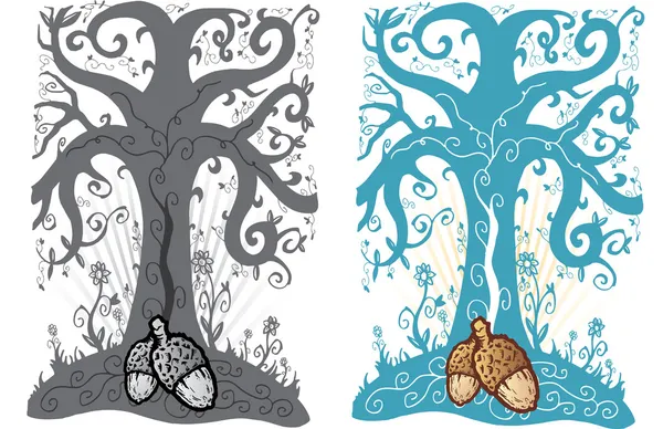 Acorn et arbre de vie tatouage style vect — Image vectorielle