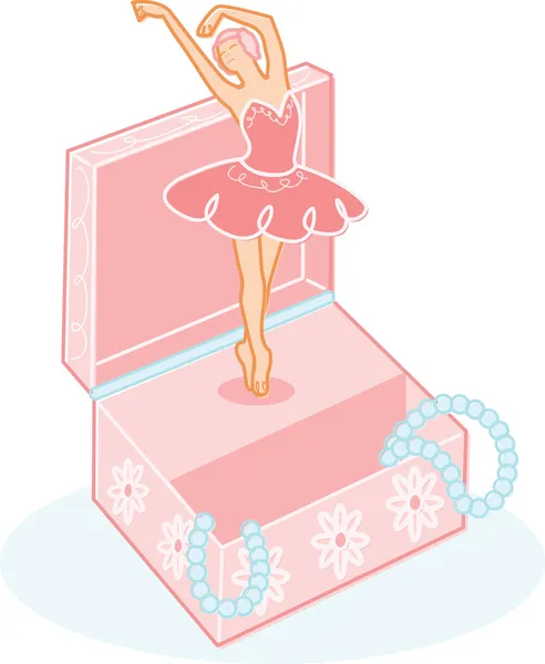 Linda bailarina caja de joyería ilustración — Vector de stock