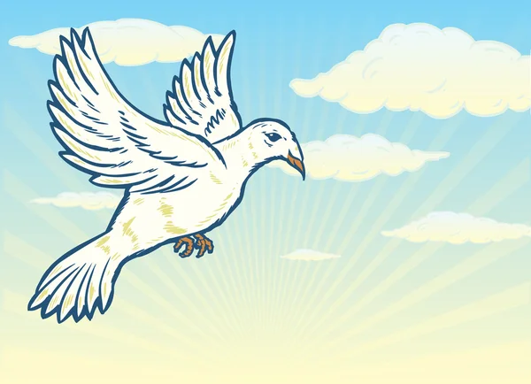 Parlak mavi gökyüzü karşı uçan güvercin — Stok Vektör