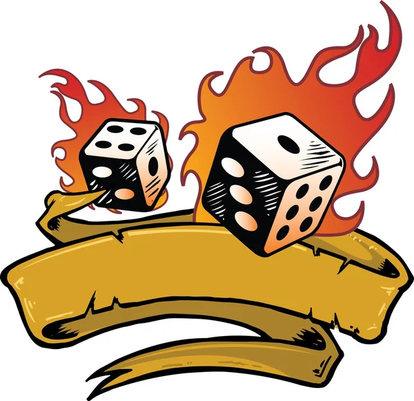 Flaming dice banner vector illustration — Stock Vector