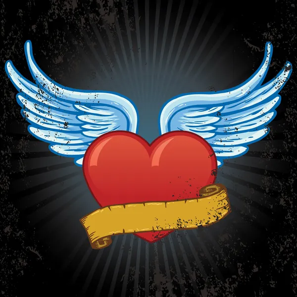 Coeur avec ailes et vecteur de bannière illus — Image vectorielle