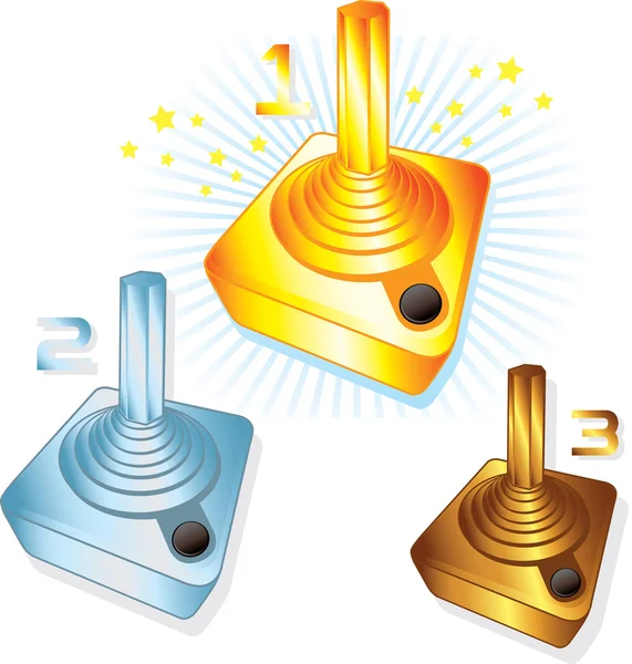 Gold Silver and Bronze gamers joysticks — Stock Vector