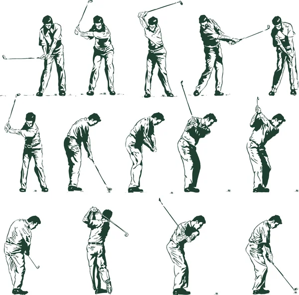 Golf swing etapas vector ilustración — Vector de stock
