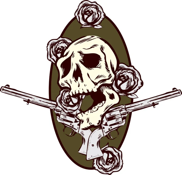 Τριαντάφυλλα όπλα και πιστόλια τατουάζ illu στυλ — Διανυσματικό Αρχείο