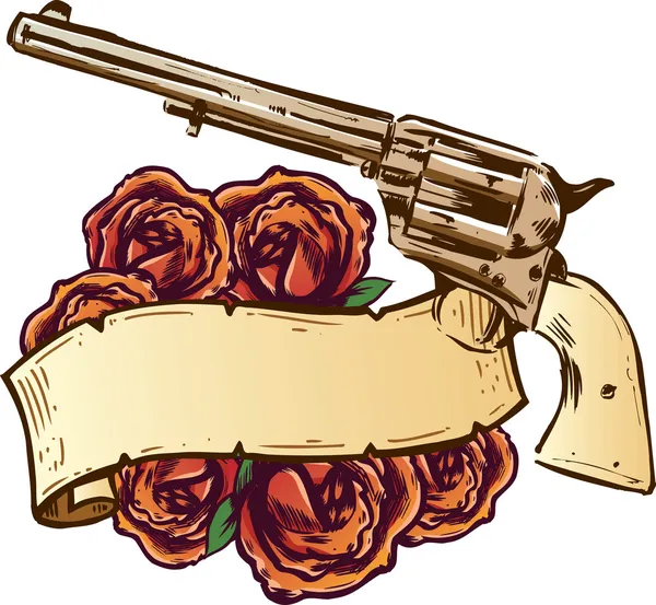 Geweren en rozen met banner afbeelding — Stockvector
