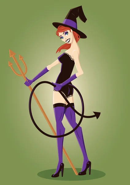 Méchante sorcière Halloween Pin-up illustrati — Image vectorielle