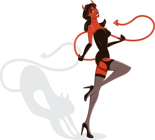 Şeytan kadın halloween pin-up illustratio — Stok Vektör