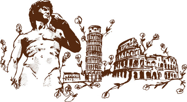 Italian Landmarks illustration including