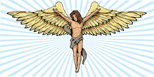 男天使在生病的耶稣受难像的姿势矢量 — 图库矢量图片