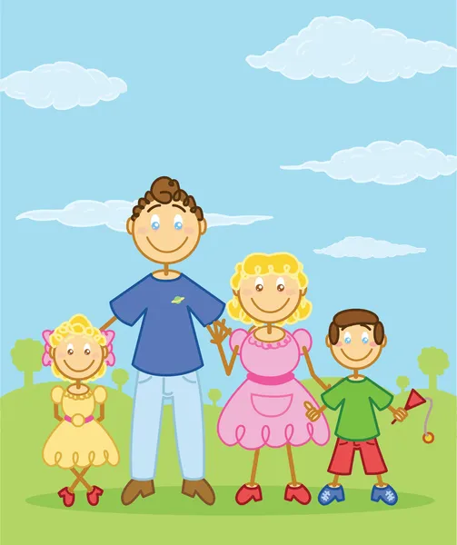 Happy famille bâton figure style illustra — Image vectorielle