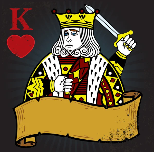 Rey de corazones con el estilo del tatuaje de la bandera — Vector de stock