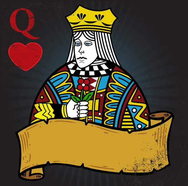 Reine des cœurs avec style de tatouage bannière — Image vectorielle