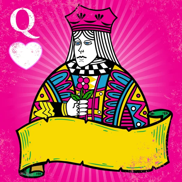 Bunte Königin der Herzen mit Banner krank — Stockvektor