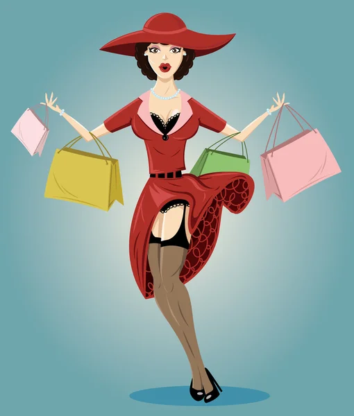 Shopping Illustration Pin-up — Image vectorielle