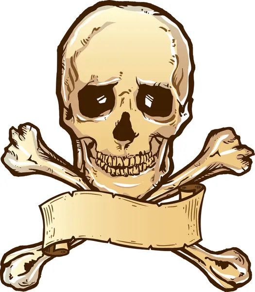 Crânio ossos cruzados e banner ilustração — Vetor de Stock