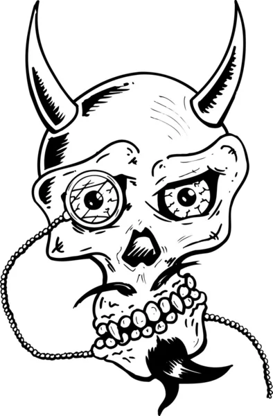 Djävulen skallen med horn och glas öga paj — Stock vektor