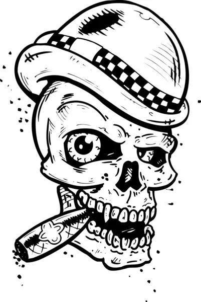 Crâne de style tatouage punk avec ailes smoki — Image vectorielle