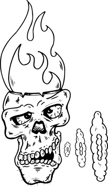 Cráneo con una cabeza en llamas vector illustr — Vector de stock