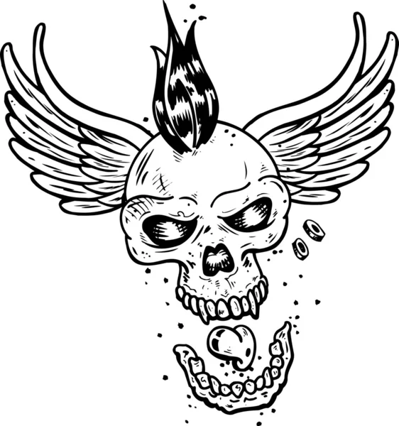 Calavera estilo Punk tatuaje con alas — Vector de stock