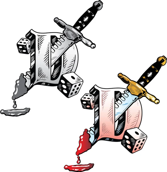 Літера стилю татуювання D з відповідними символами — стоковий вектор
