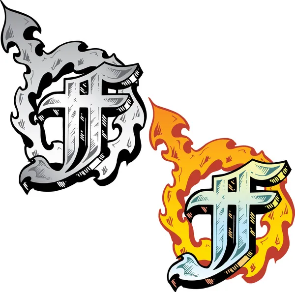 Tatuaggio stile lettera F con Simbolo pertinente — Vettoriale Stock