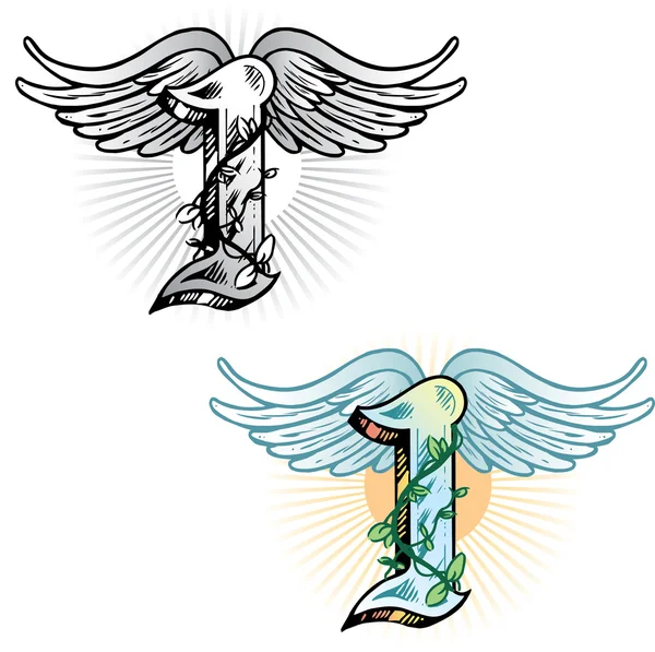 Літера стилю татуювання I з відповідними символами — стоковий вектор