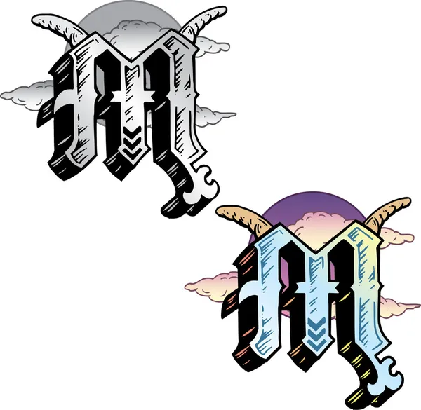 Літера стилю татуювання M з відповідними символами — стоковий вектор