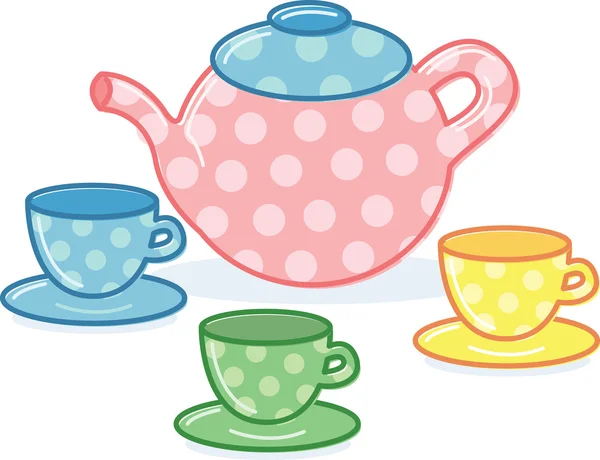Roztomilý klasický styl čaj pot a poháry illu — Stockový vektor