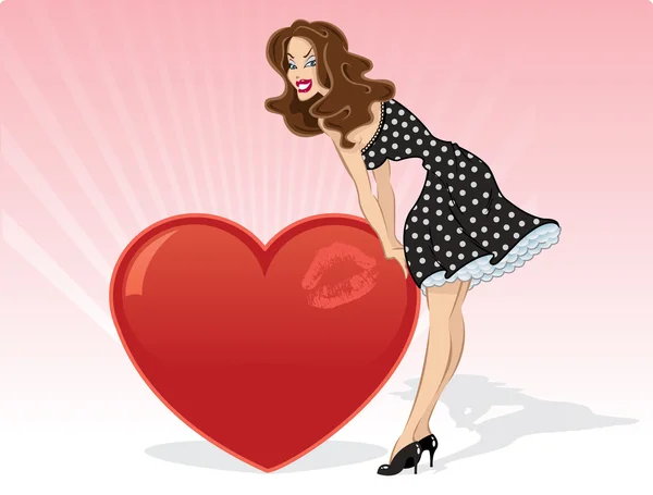 Sexy Valentines pin up avec coeur et li — Image vectorielle