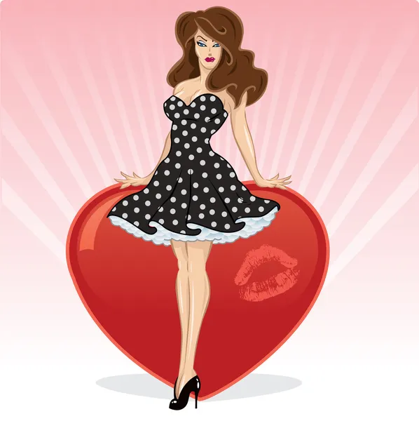 Sexy Valentines pin up with heart and li — Stock Vector