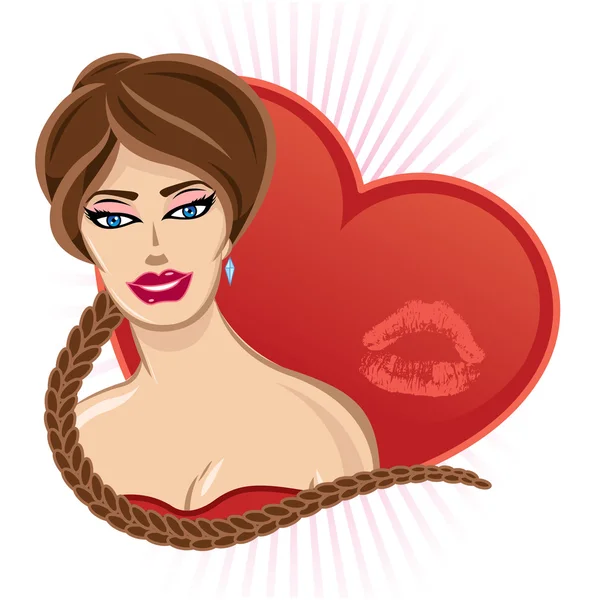 Smiling Valentines pin up with heart and — Stock Vector