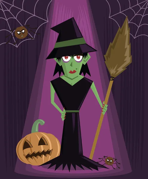 Kötü kalpli cadı halloween karakter vektör — Stok Vektör